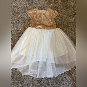 Charming Gold and White Kids Holiday Dress